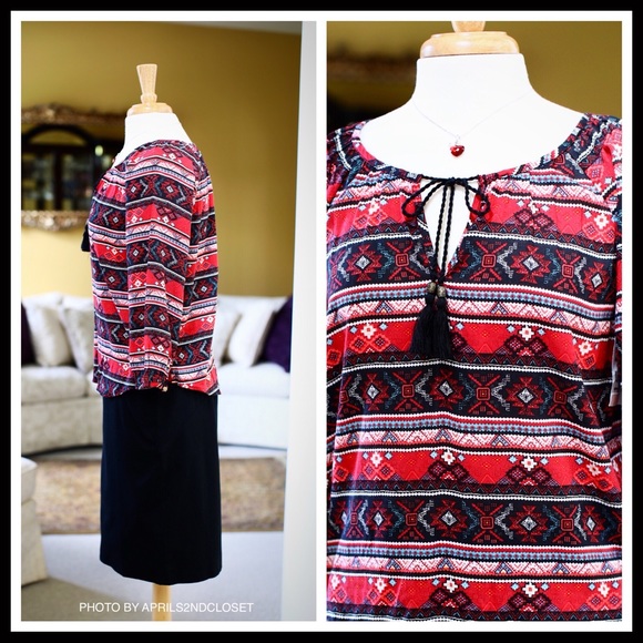 BOHO PRINT PULLOVER BLOUSE PEASANT TUNIC TOP - Picture 4 of 8
